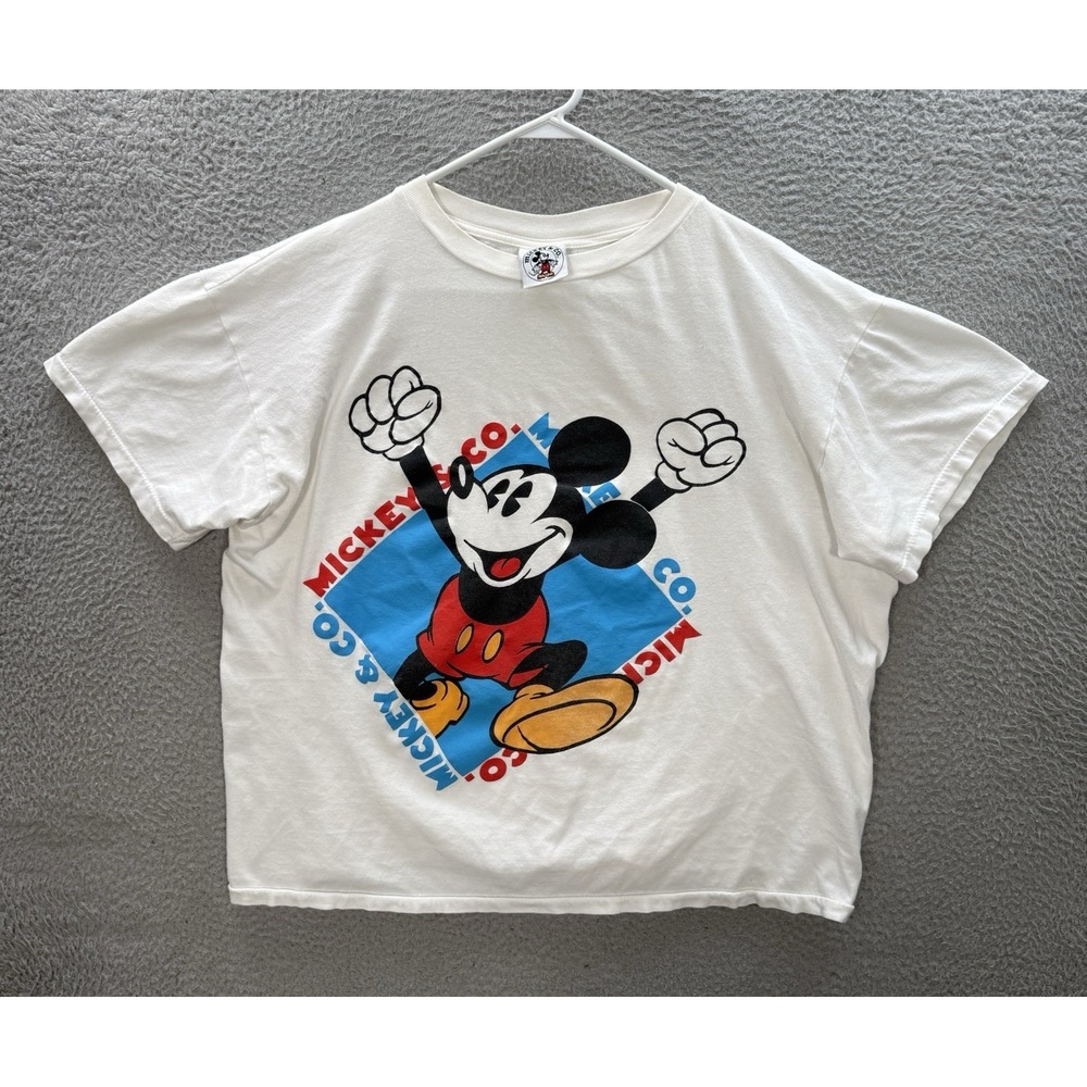 Vintage Disney Shirt Adult XL White Single Stitch Mickey Mouse Boxy Fit 90s